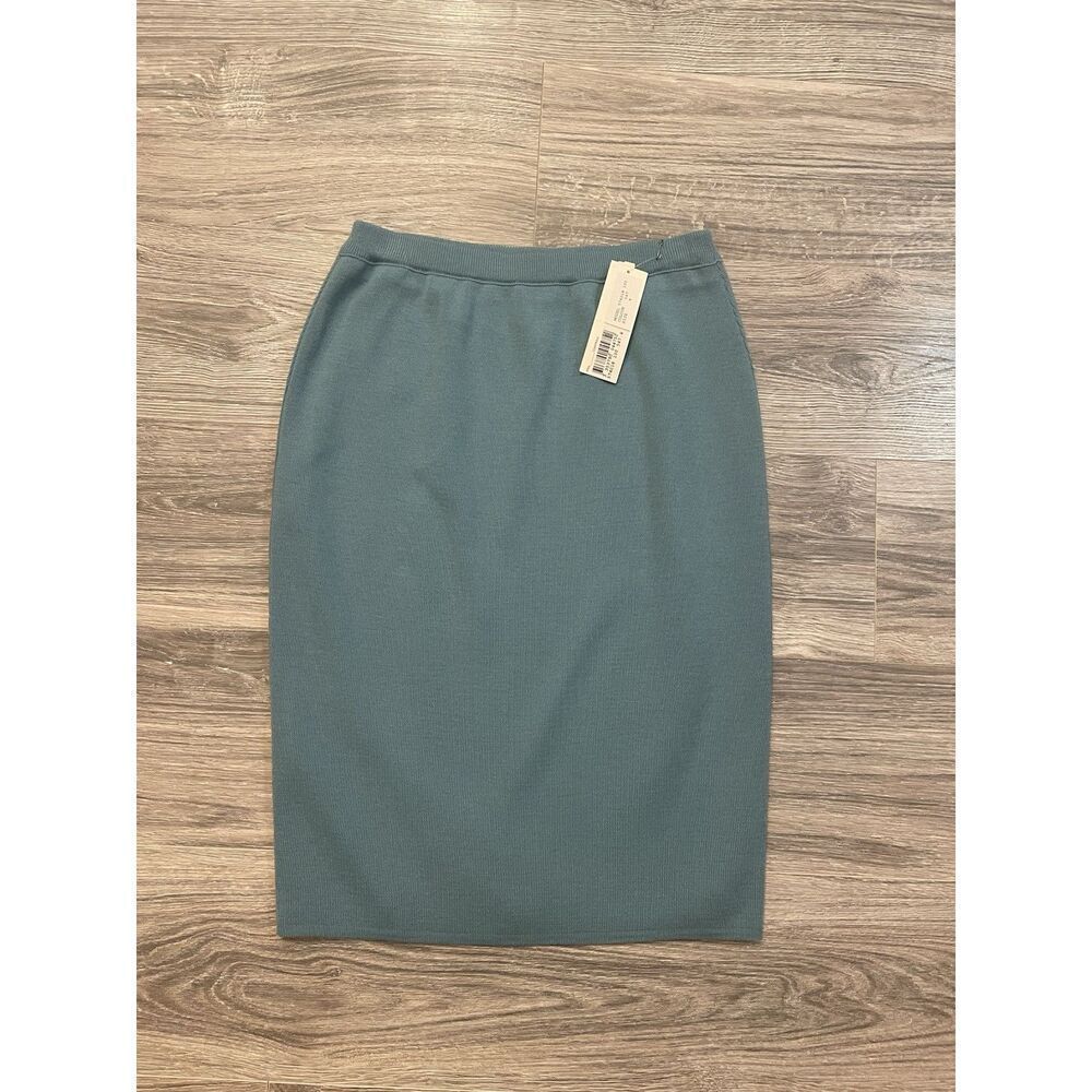 Rodier Wool Blend Knit Pencil Skirt Blue Green Size 42 Lined Made in Tunisia